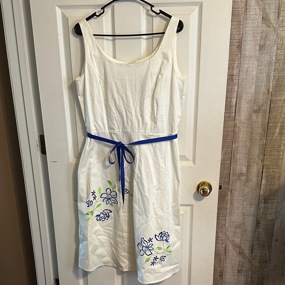 Sag Harbor White Dress with Blue Floral Design